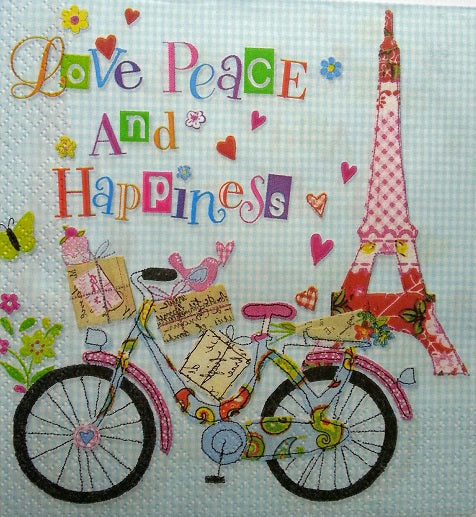Serviette papier décor Love Peace Tour Eiffel