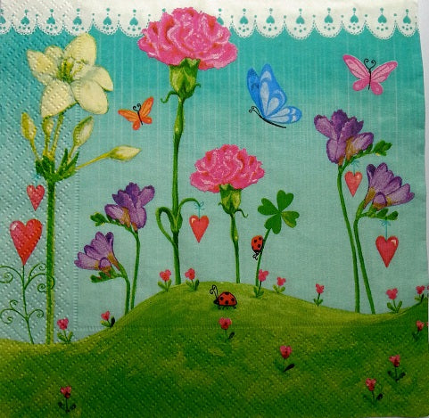 Serviette papier décor Champs de fleurs