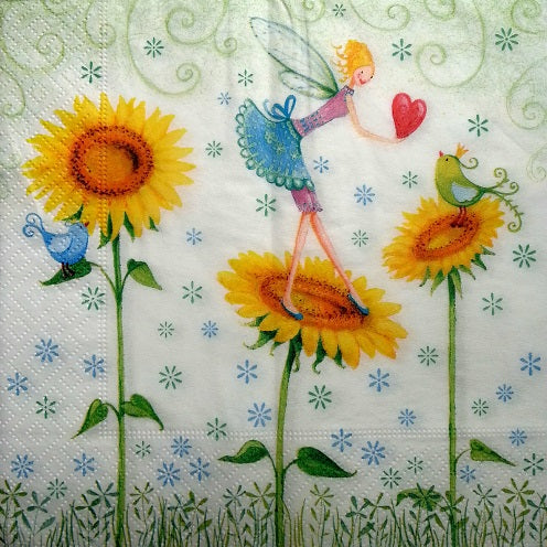 Serviette papier décor Fée et tournesol