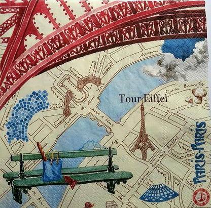 Serviette papier décor Plan de Paris