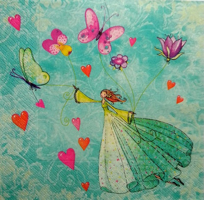 Serviette papier décor Fée et papillons