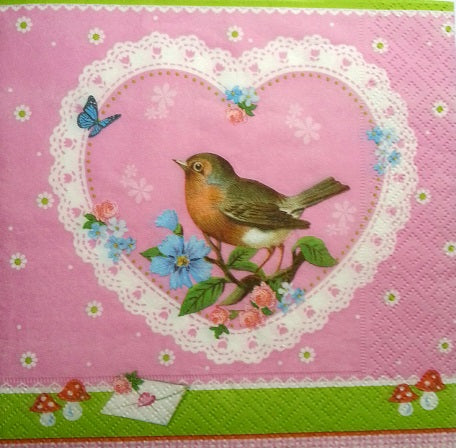 Serviette papier décor Oiseau dans coeur