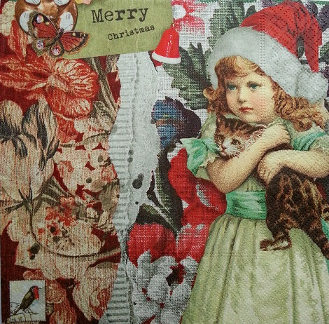 Serviette papier décor Fillette avec son chat