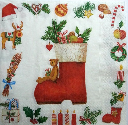 Serviette papier décor Botte de Noël