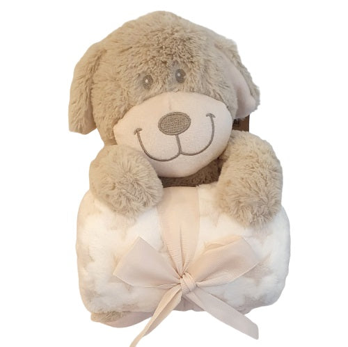 Peluche chien et sa couverture polaire