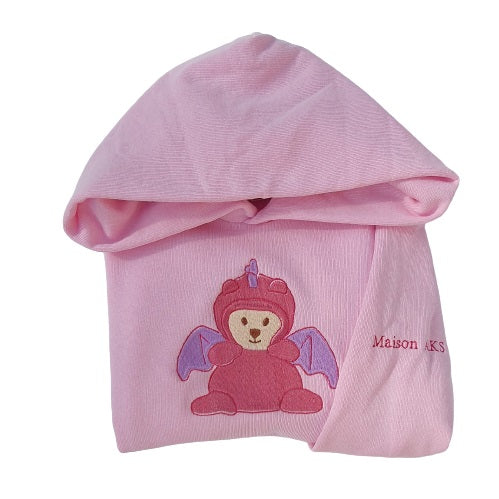 Sweat-shirt rose à capuche enfant - Broderie Petit dragon rose