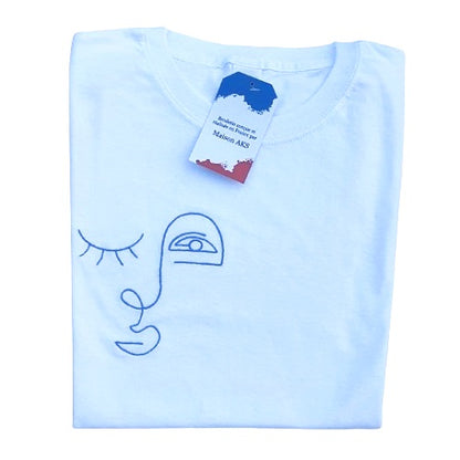 TEE-SHIRT BLANC BRODÉ - VISAGE ABSTRAIT