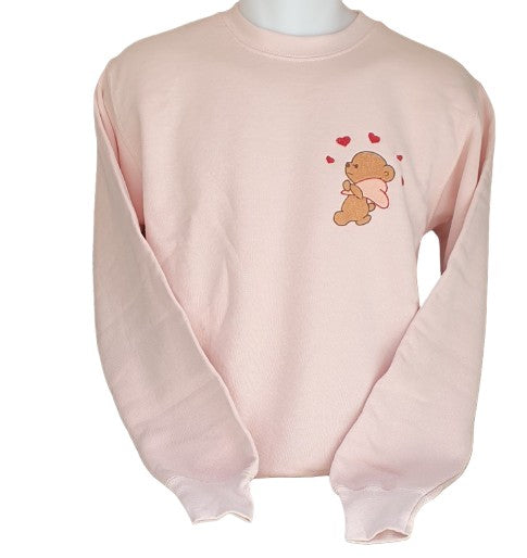 Sweat-Shirt rose - Broderie Ourson tenant un coeur