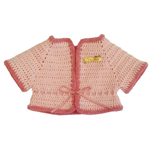 Gilet au crochet en coton rose