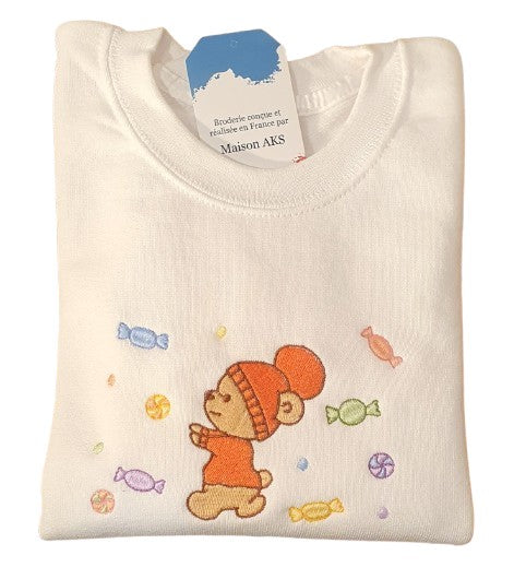 CREWNECK ENFANT BLANC - OURSON ET BONBONS
