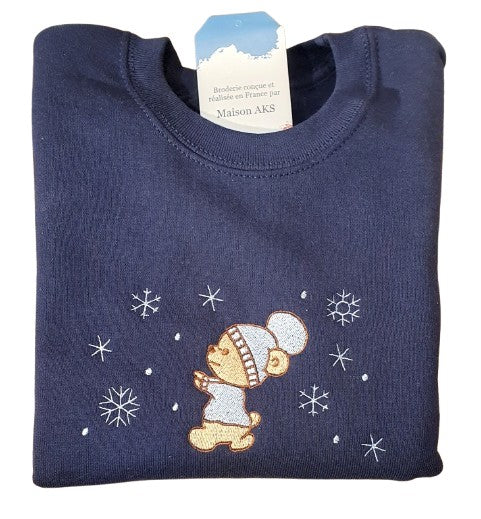 CREWNECK ENFANT BLEU MARINE - OURSON D'HIVER