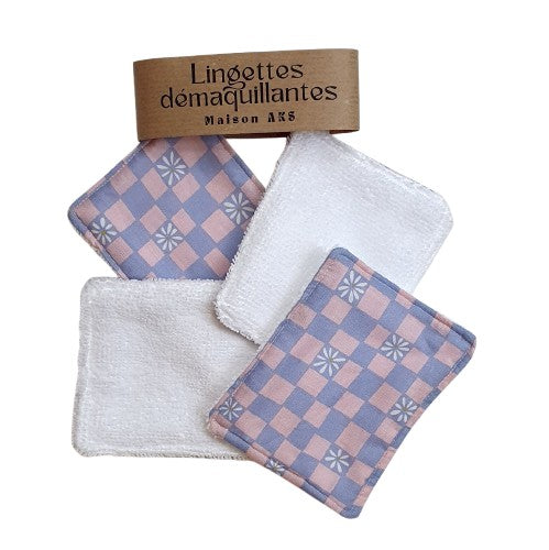 Lot de 4 lingettes en damier bleu et rose