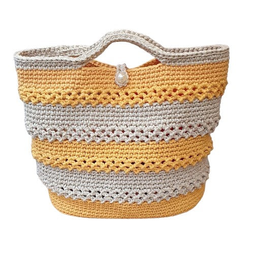 Sac au crochet jaune et écru brillant - Fait-main