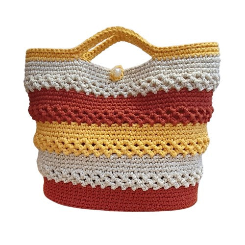 Sac au crochet jaune, terracotta et écru brillant - Fait-main