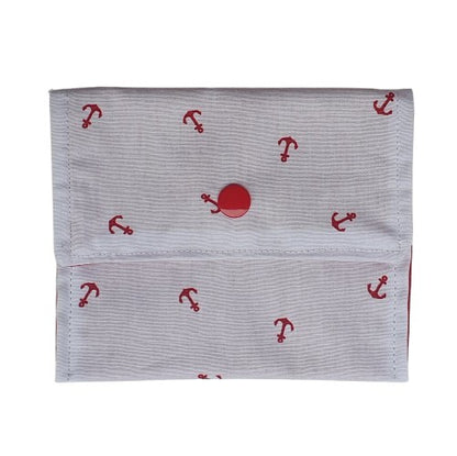 Pochette à savon solide - Ancres rouges sur fond blanc