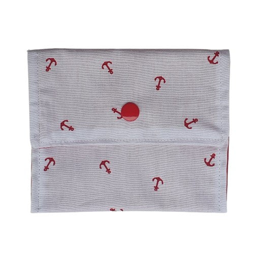 Pochette à savon solide - Ancres rouges sur fond blanc