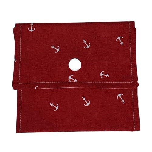Pochette à savon solide - Ancres blanches sur fond rouge