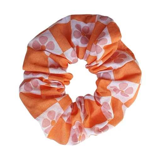 Chouchou - Design 70s Orange et rose et petites fleurs