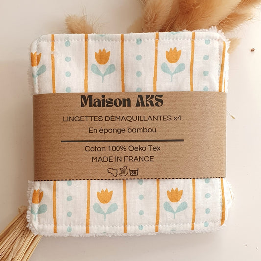 Lot de 4 lingettes - Motifs petites tulipes