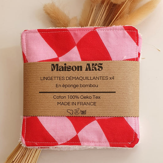 Lot de 4 lingettes - Motifs géométriques roses