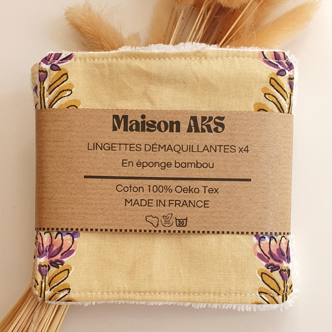 Lot de 4 lingettes - Motif fleuri sur fond jaune
