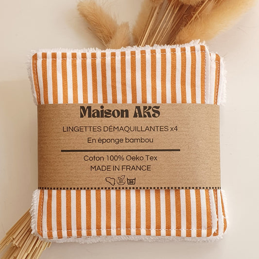 Lot de 4 lingettes - Motif Rayures blanches et ocres