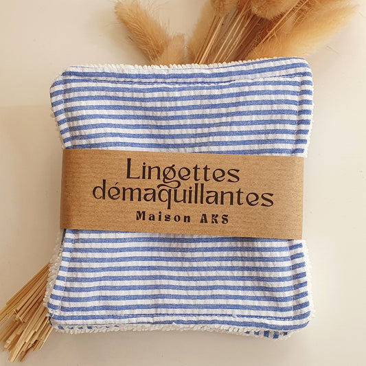 Lot de 4 lingettes - Motifs rayures bleues et blanches