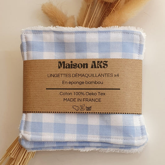 Lot de 4 lingettes - Motif Vichy bleu