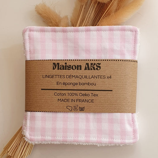Lot de 4 lingettes - Motifs Vichy rose