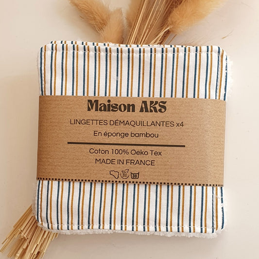 Lot de 4 lingettes - Motifs Rayures bleues et ocres