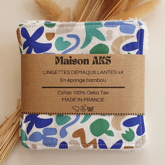 Lot de 4 lingettes - Motifs bleus et verts