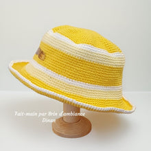 Charger l&#39;image dans la galerie, Chapeau au crochet 3 mois - Jaune et blanc
