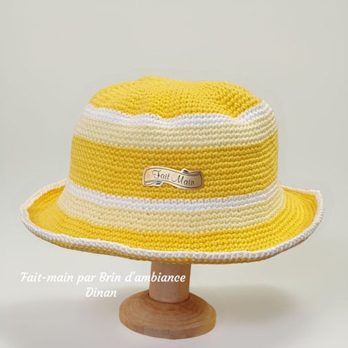 Chapeau au crochet 3 mois - Jaune et blanc