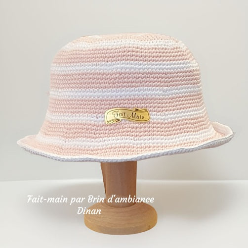 Chapeau au crochet 3 mois - Rose et blanc