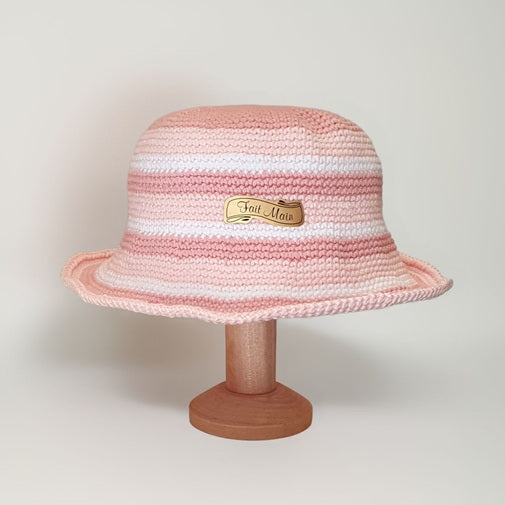 Chapeau au crochet 3 mois - Rose, vieux rose et blanc