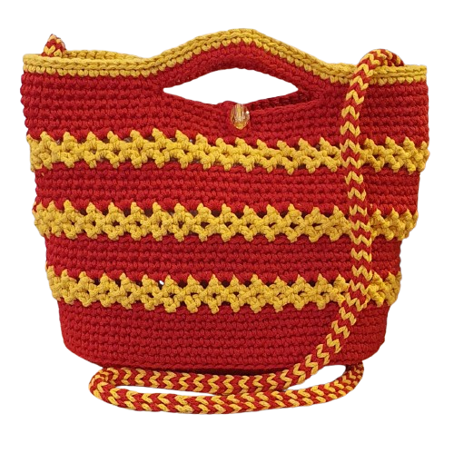 Petit sac au crochet rouge et jaune