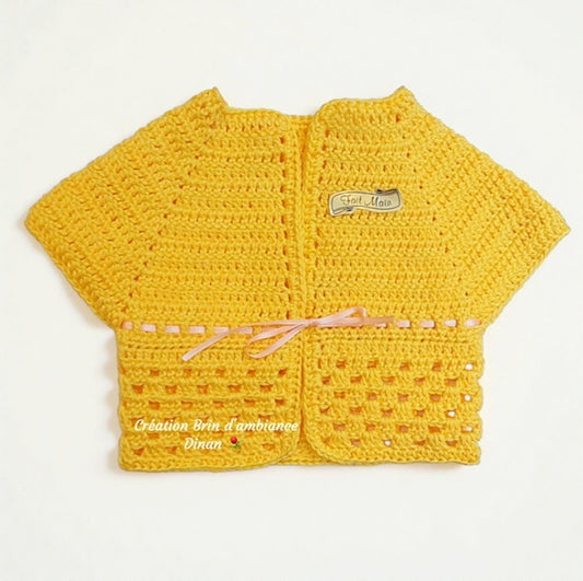 Gilet au crochet en coton jaune