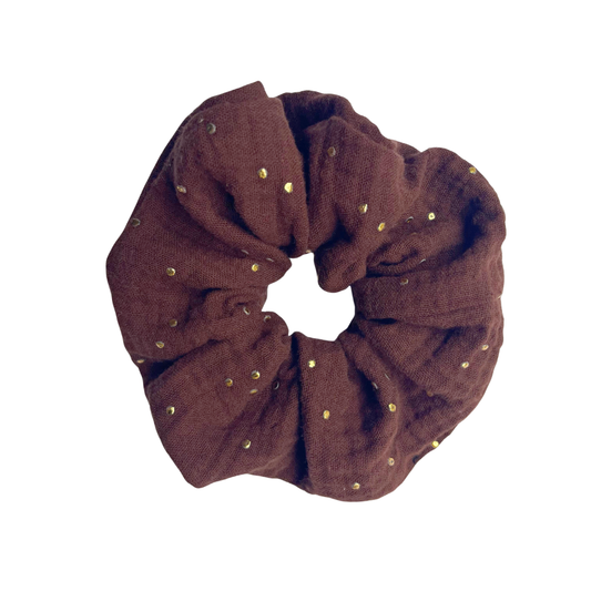 Chouchou double gaze - marron à paillettes