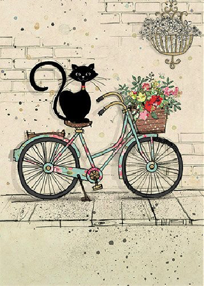 Carte avec un CHAT sur une bicyclette