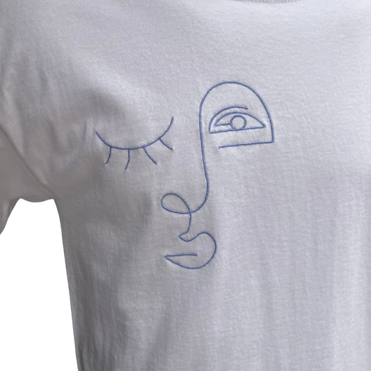 TEE-SHIRT BLANC BRODÉ - VISAGE ABSTRAIT