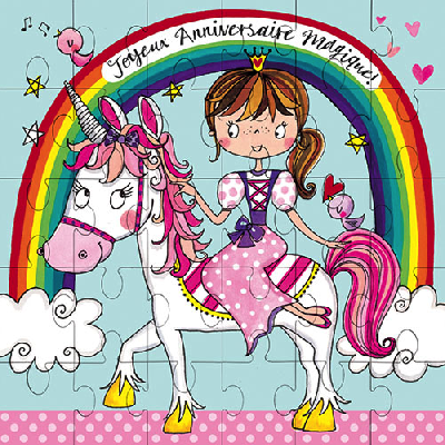 Carte Puzzle Anniversaire Princesse Licorne - 25 pièces