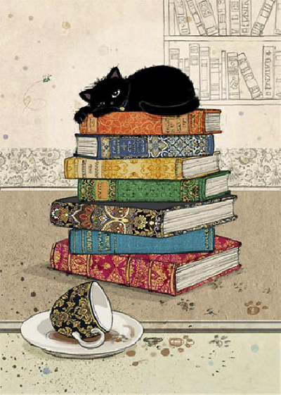 Carte avec CHAT sur pile de livres