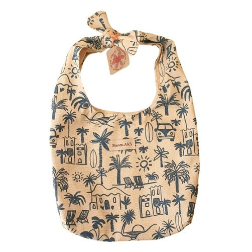 Sac noué - Palmiers bleus fond écru