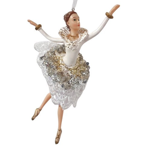Danseuse à suspendre robe en dentelle et sequins argentés