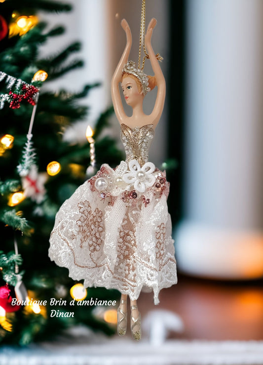 Danseuse à suspendre robe en tulle doré bras couronne