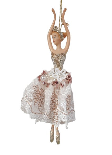 Danseuse à suspendre robe en tulle doré bras couronne
