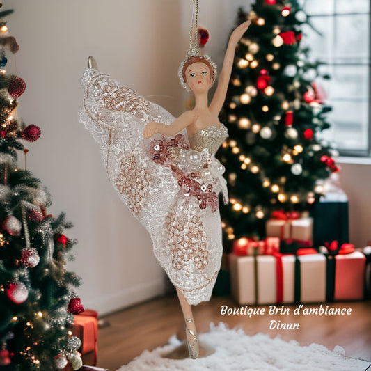 Danseuse à suspendre robe en tulle doré grand écart