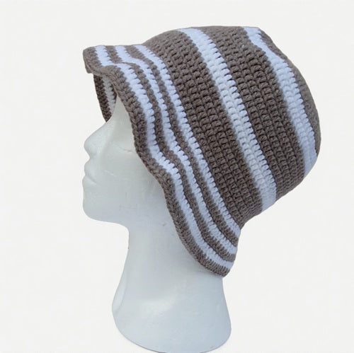 Chapeau au crochet - BOB blanc et naturel chiné