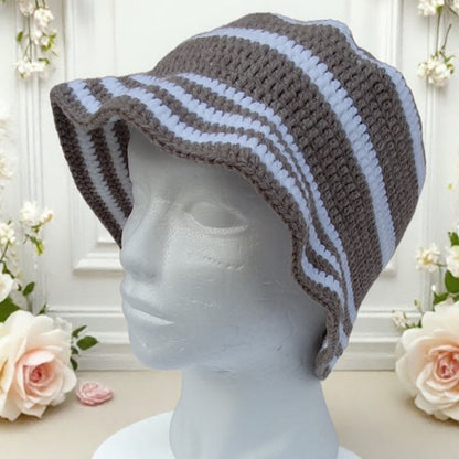 Chapeau au crochet - BOB blanc et naturel chiné