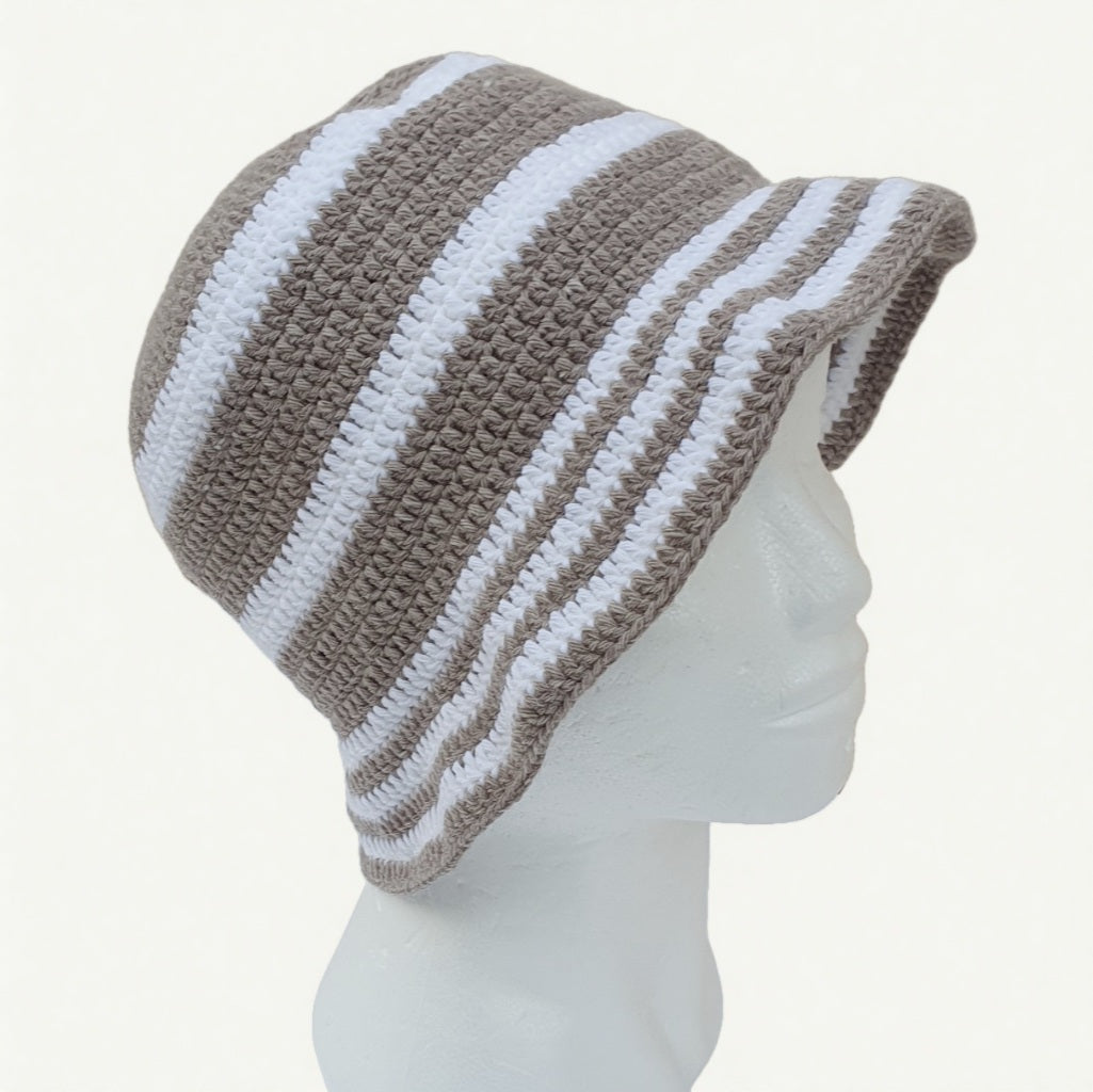 Chapeau au crochet - BOB blanc et naturel chiné